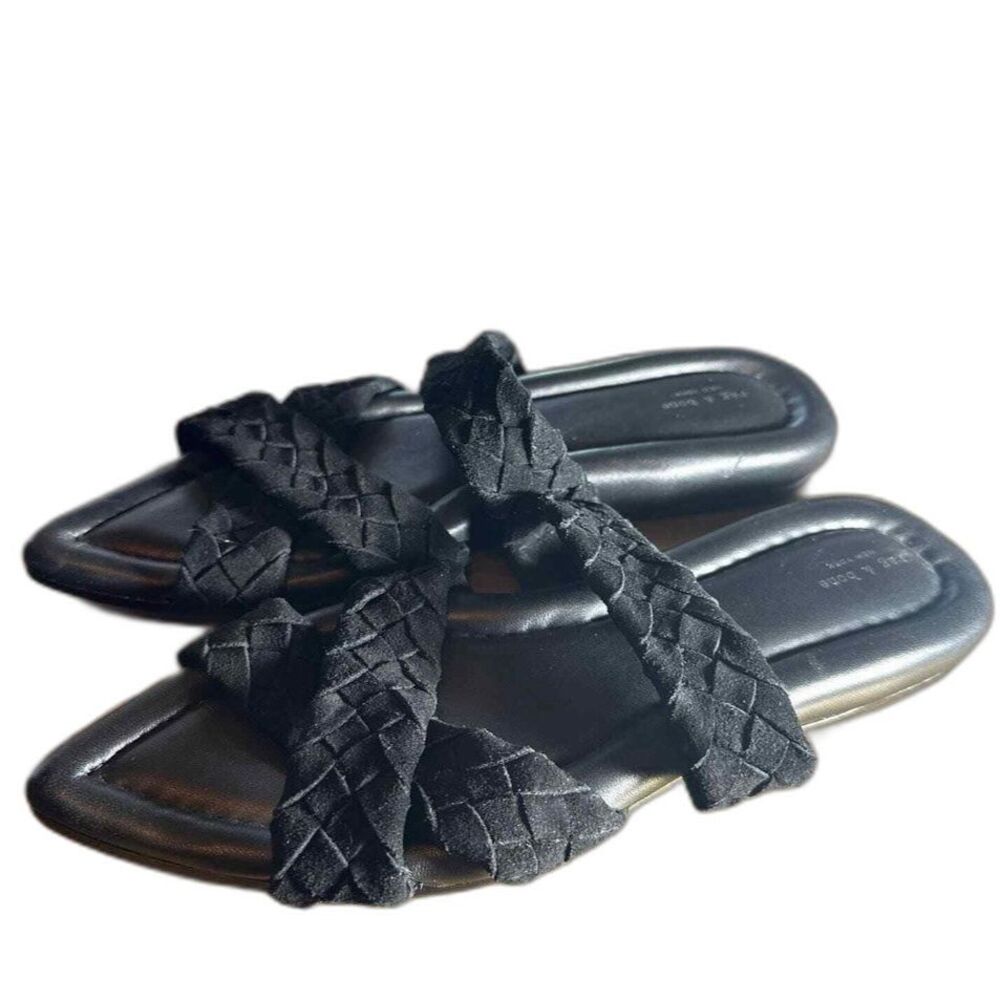 Rag & Bone Slide Sandals 38 8 Flat Pointed Toe Minimalist Casual Black Lewis